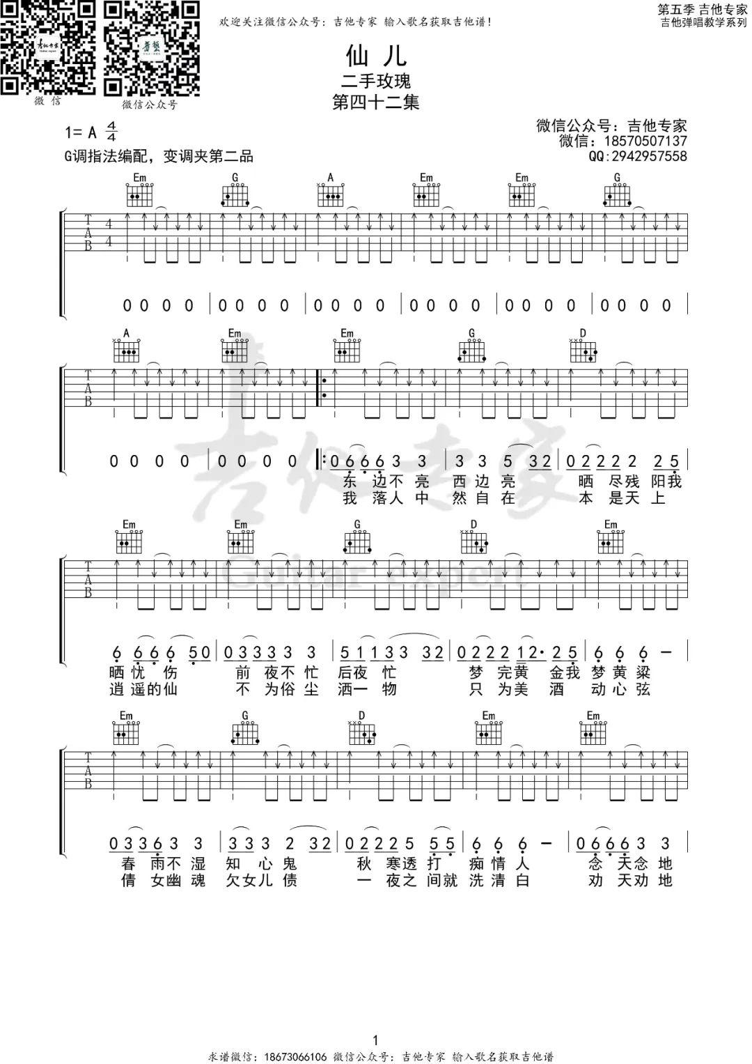 《仙儿》G调吉他谱