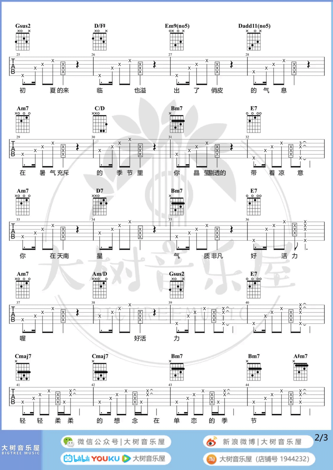 《海芋恋》G调吉他谱
