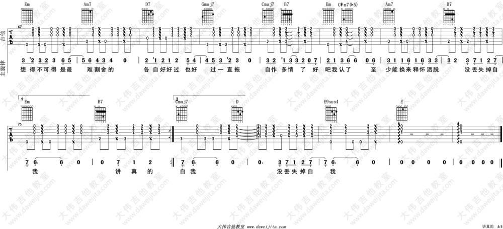 《讲真的》吉他谱